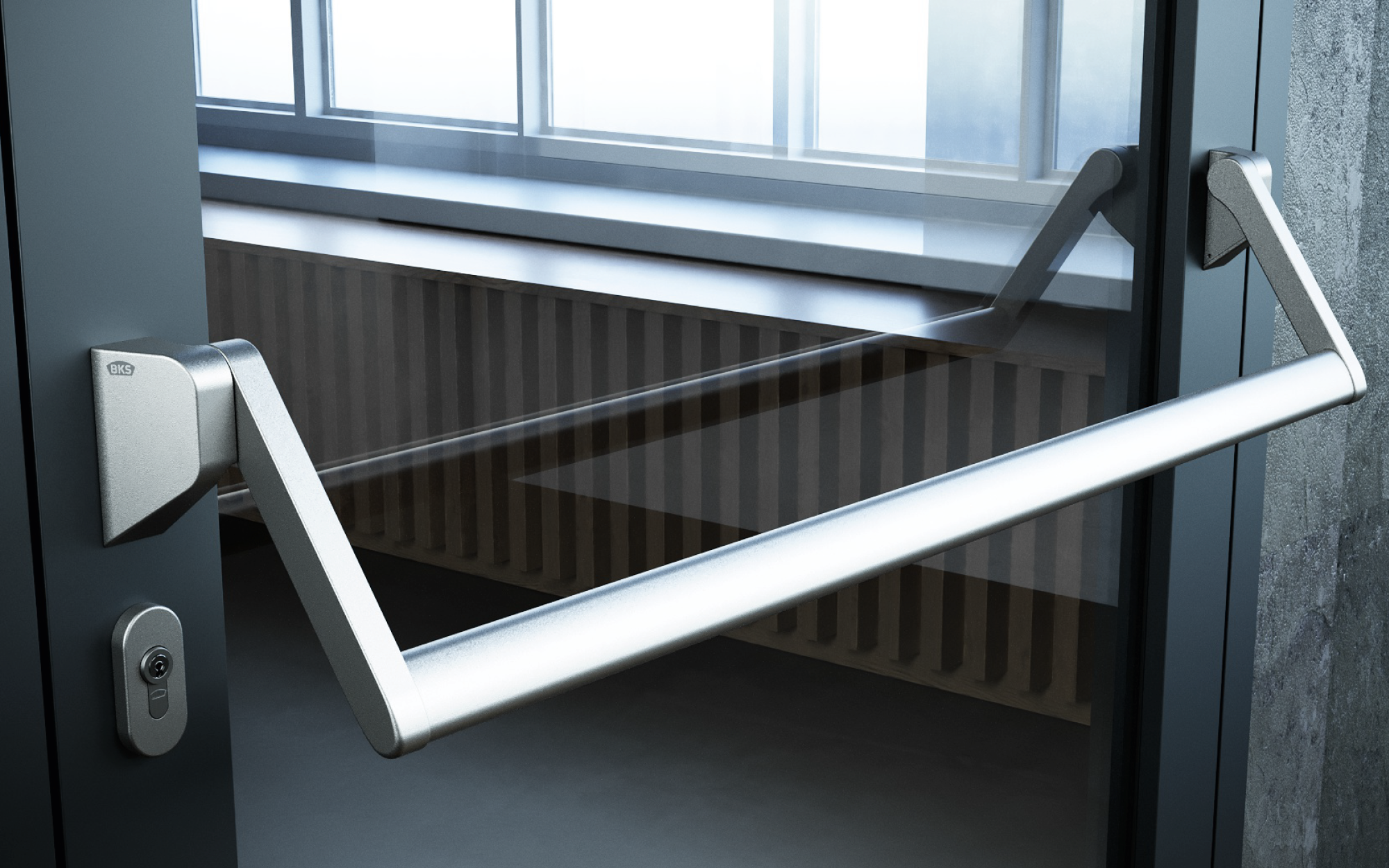 Stangengriff Türbeschlag BKS Notausgangsgriff Stangengriff an Glastür