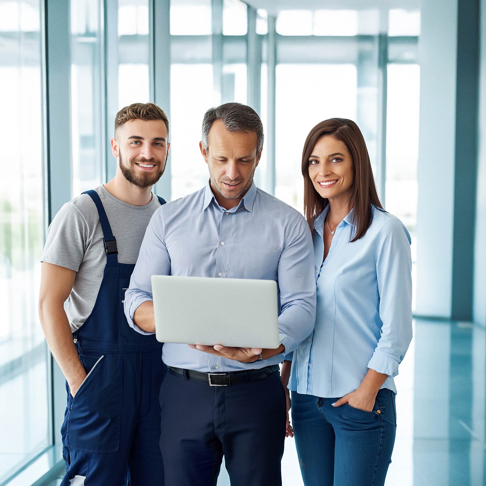 Team arbeitet gemeinsam mit Laptop im Büro Team mit Laptop bei Zusammenarbeit im Büro